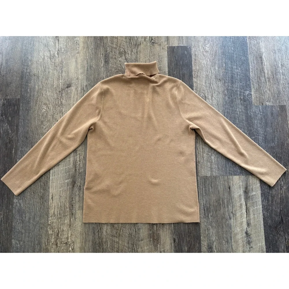 Chicos Camel Tan Turtleneck Sweater Size‎ 2 Large Rayon Blend Knit Pullover Top
